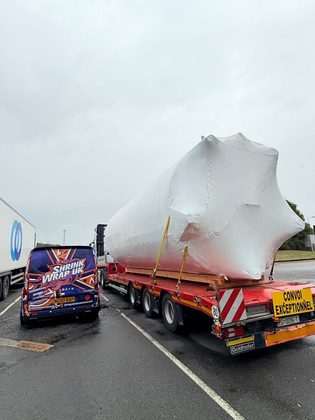 Aviation component wrapped for transport