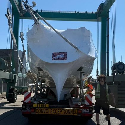 Yacht bow framed and shrink wrapped for winter storage
