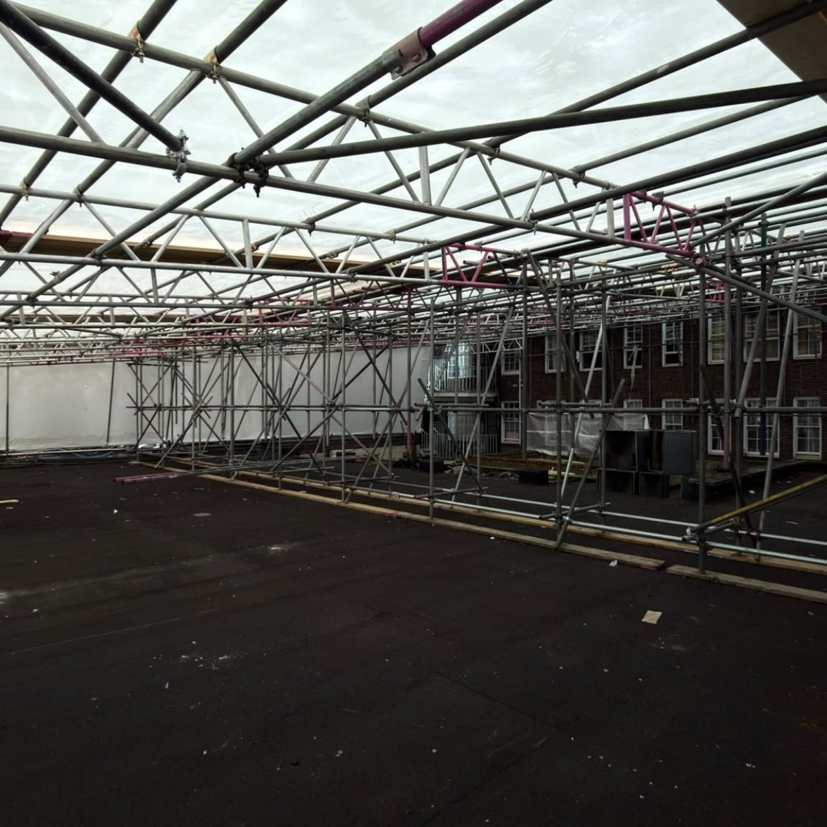 Working area beneath the Mayfair temporary roof
