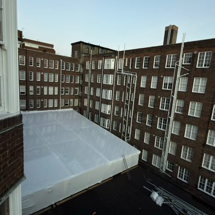 Temporary shrink wrap roof in Mayfair